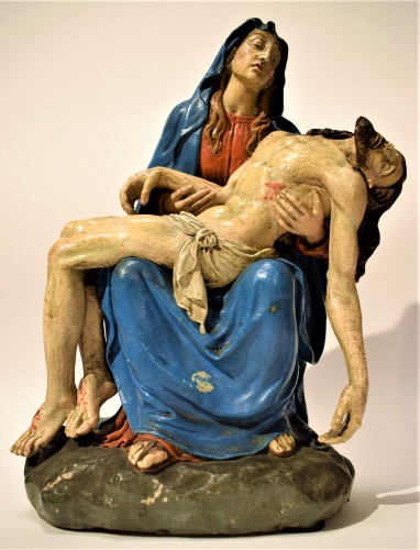 Pietà en terre cuite polychromée, Bologne vers 1750 - Sculpture Style Louis XV